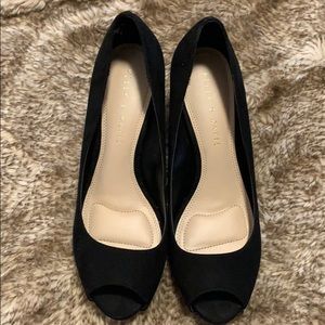 Kelly & Katie Black Suede Open Toe Block Heel